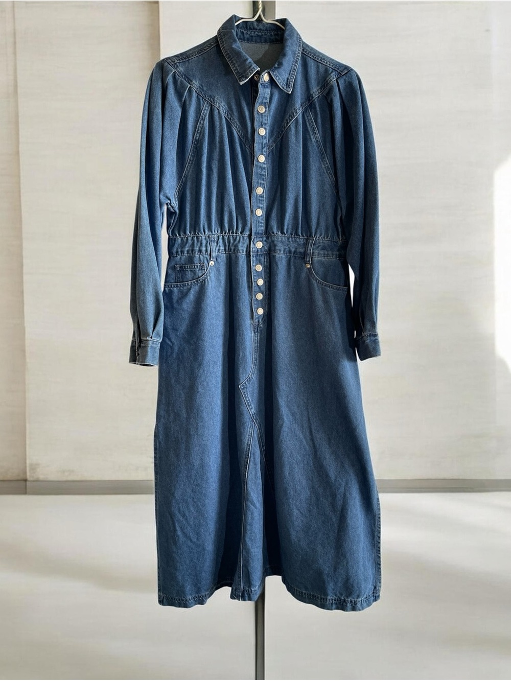 Fashion Wear Jeans Vintage Classic Blue Denim Maxi Dress